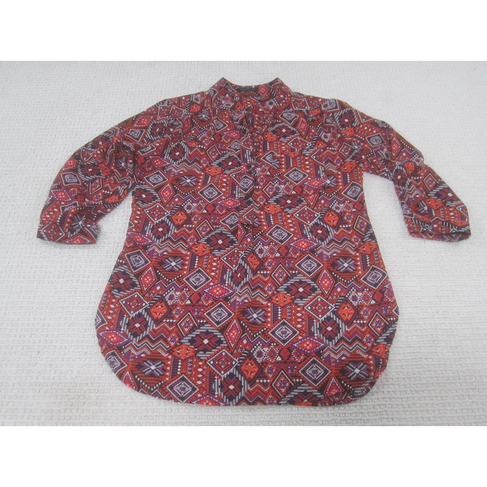 CALS‎ Shirt Womens Small Red Purple Aztec Geometric Print 3/4 Sleeve CS3326P145